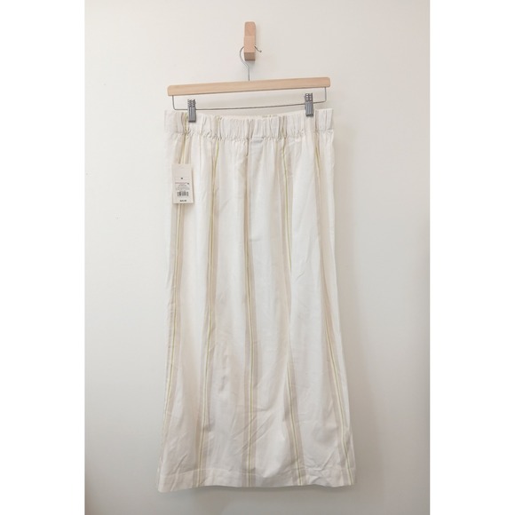 A New Day Midi Skirt Side Slit Womens Medium Tan White Stripe Elastic Back - Picture 4 of 8